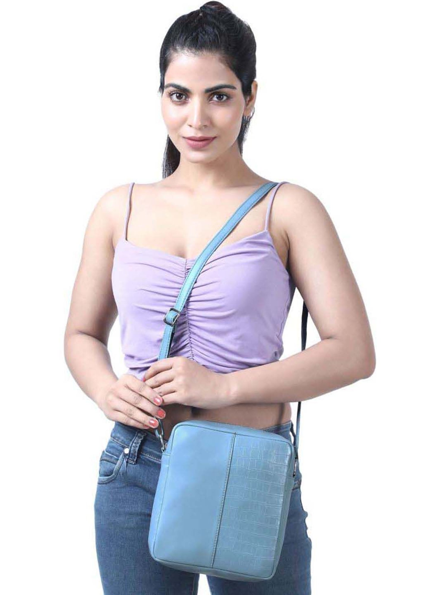 Toteteca Blue Textured Medium Sling Handbag