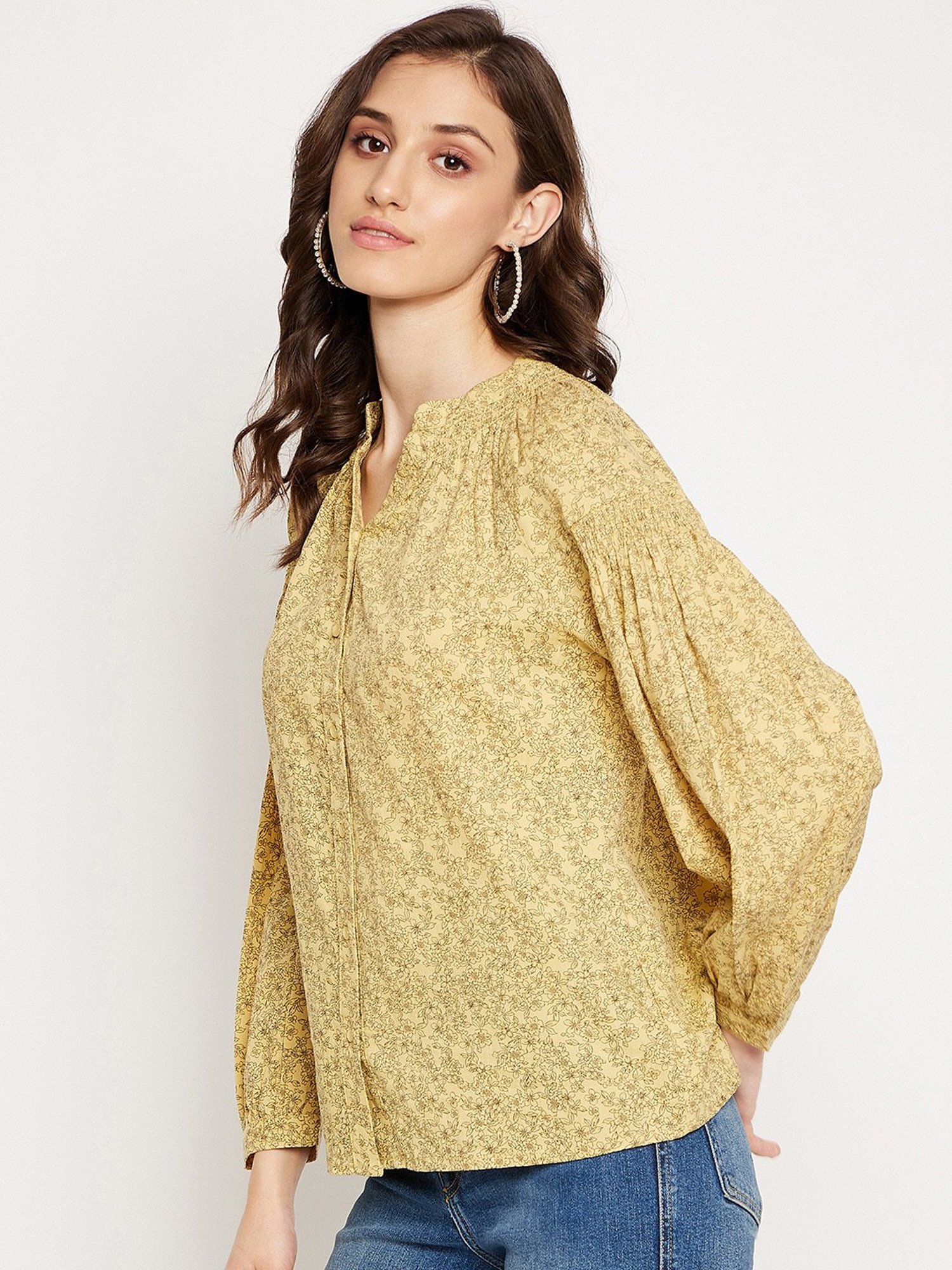 MADAME Mustard Printed Top