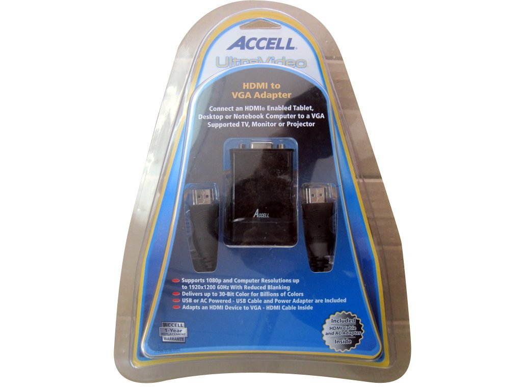 Accell HDMI (Male) to VGA (Female) Adapter - Resolutions up to 1920x1200 (WUXGA) @60Hz