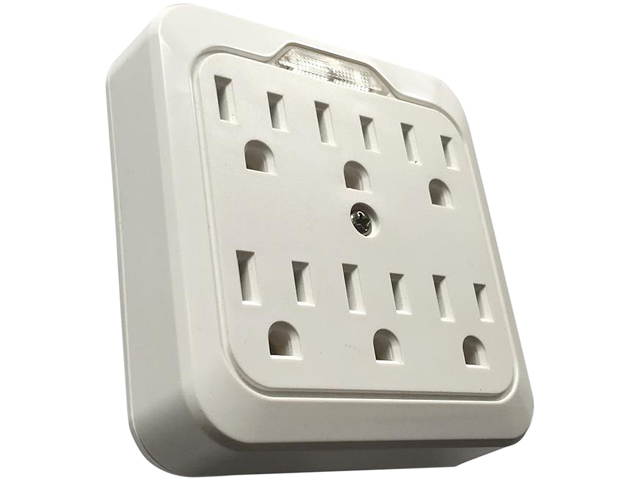 Inland 6 Outlets Wall Tap with Night Light, ETL Approved