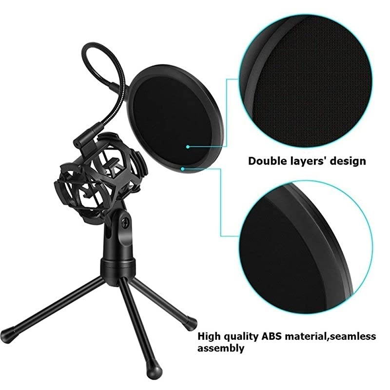 Microphone Tripod Stand Desktop Mic Holder Shock Mount Pop Filter for Online Broadcasting Chatting Singing
