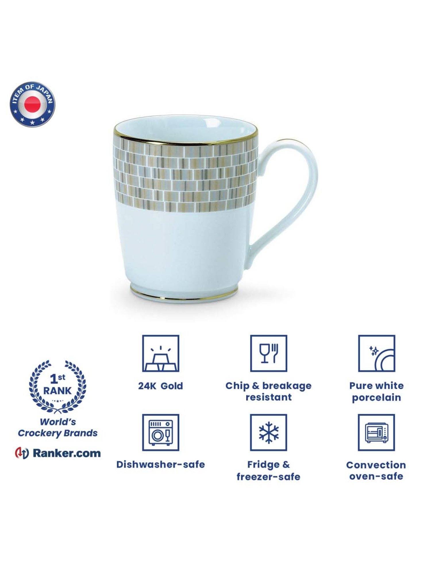 Noritake Ville De Lumiere White & Beige Poreclain Coffee Mug (0.295 L) - Set of 6