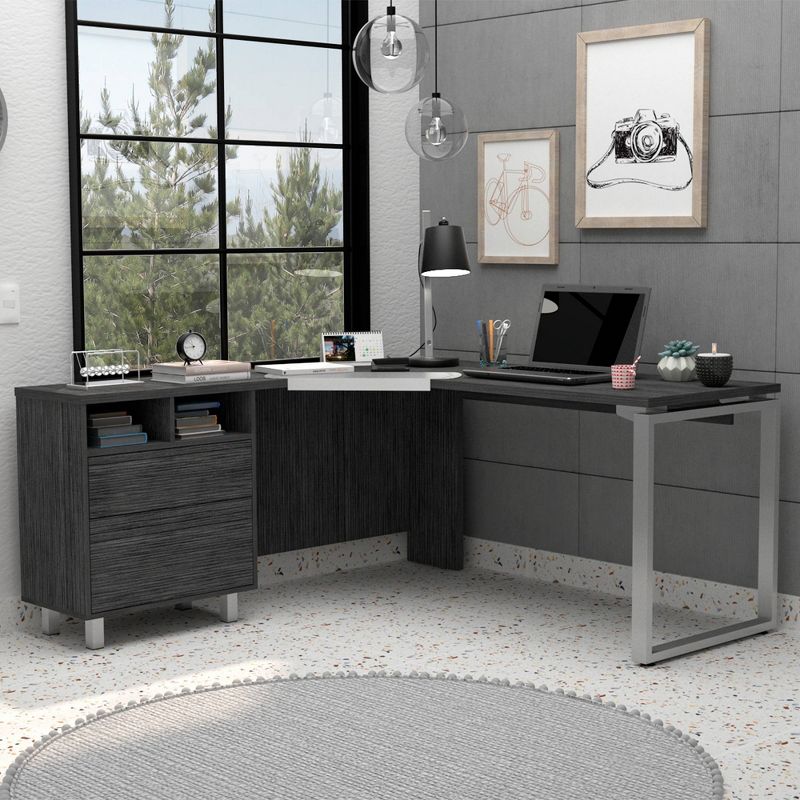 Emery L Shaped Desk with Drawers Gray Oak - RST Brands