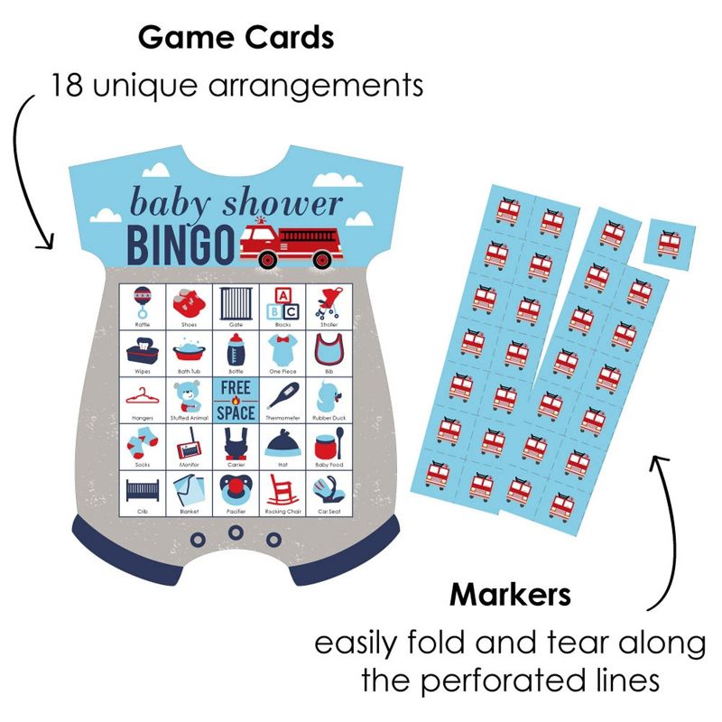 Big Dot of Happiness Fired Up Fire Truck - Picture Bingo Cards and Markers - Firetruck Baby Shower Shaped Bingo Game - Set of 18