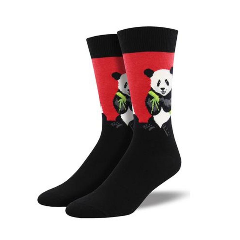 Novelty Socks 10.0" Peaceful Panda Red Heather Cotton Crew Bear Socksmith  -  Socks