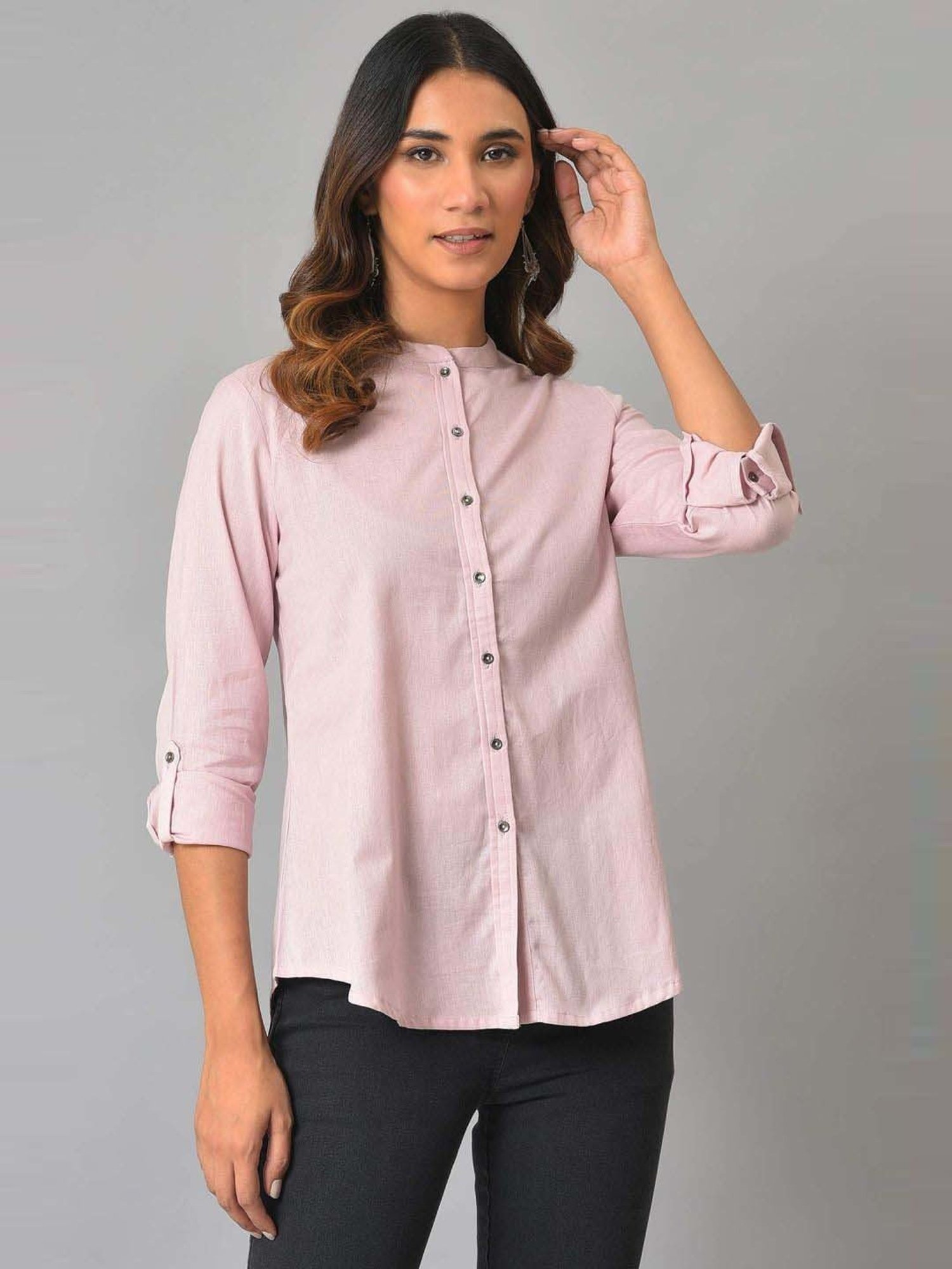 W Lilac Cotton Regular Fit Shirt