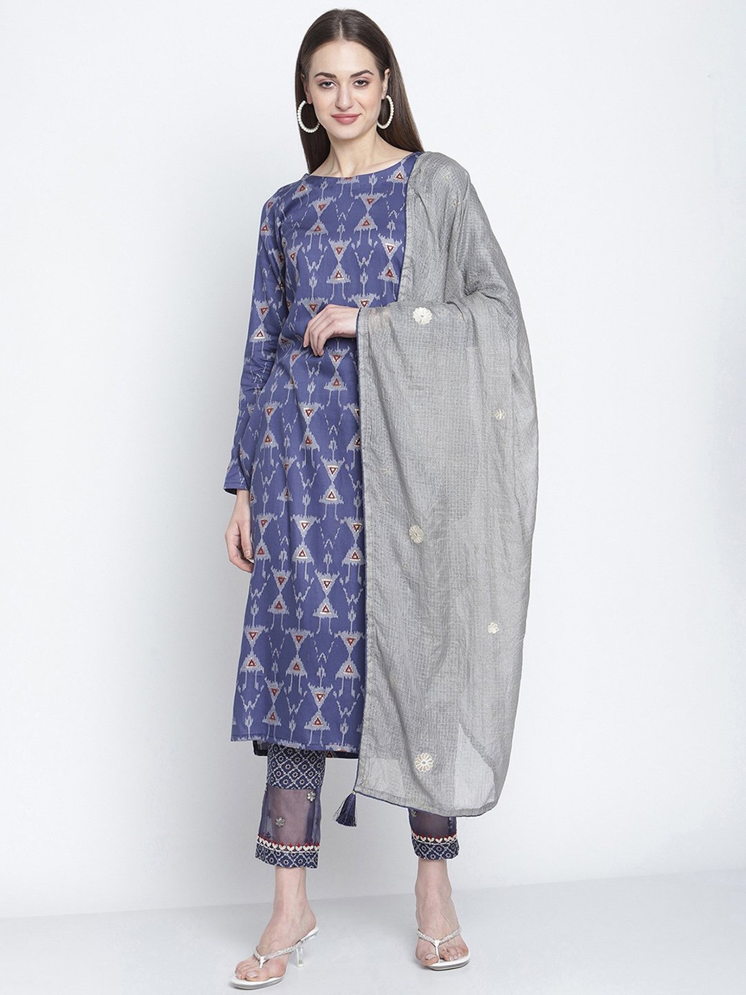 Stylee LIFESTYLE Blue Cotton Printed Unstitched Dress Material