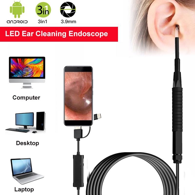 Ear Cleaning Endoscope 3 in1 USB HD Visual Ear Spoon 3.9mm Mini Camera Android