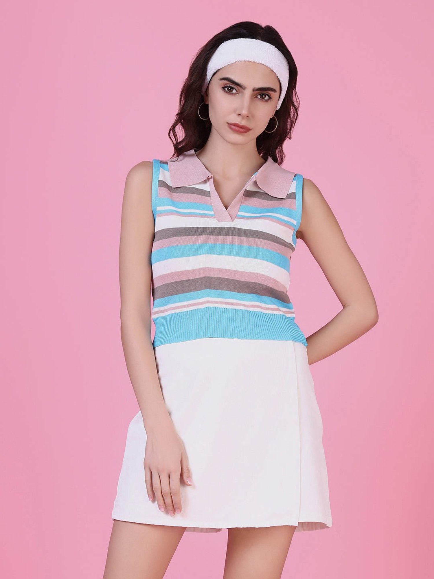 SHOWOFF Pink Striped Crop Top
