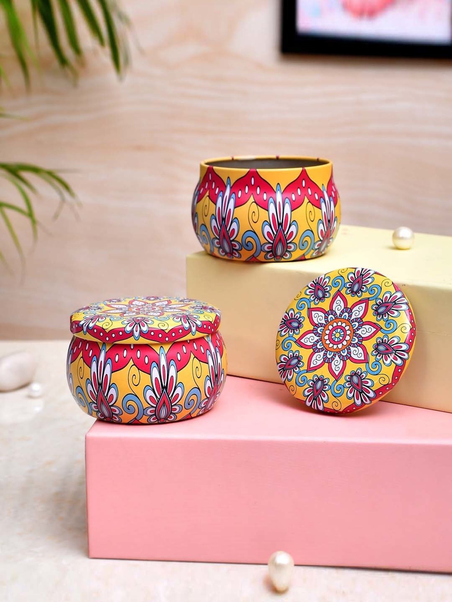 TAYHAA Yellow & Red Wax Printed Candle Jar