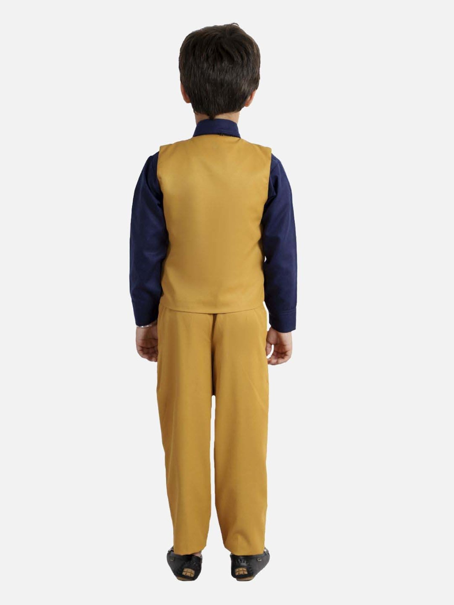 Fourfolds Boys Mustard & Blue Solid Full Sleeves Clothing Set