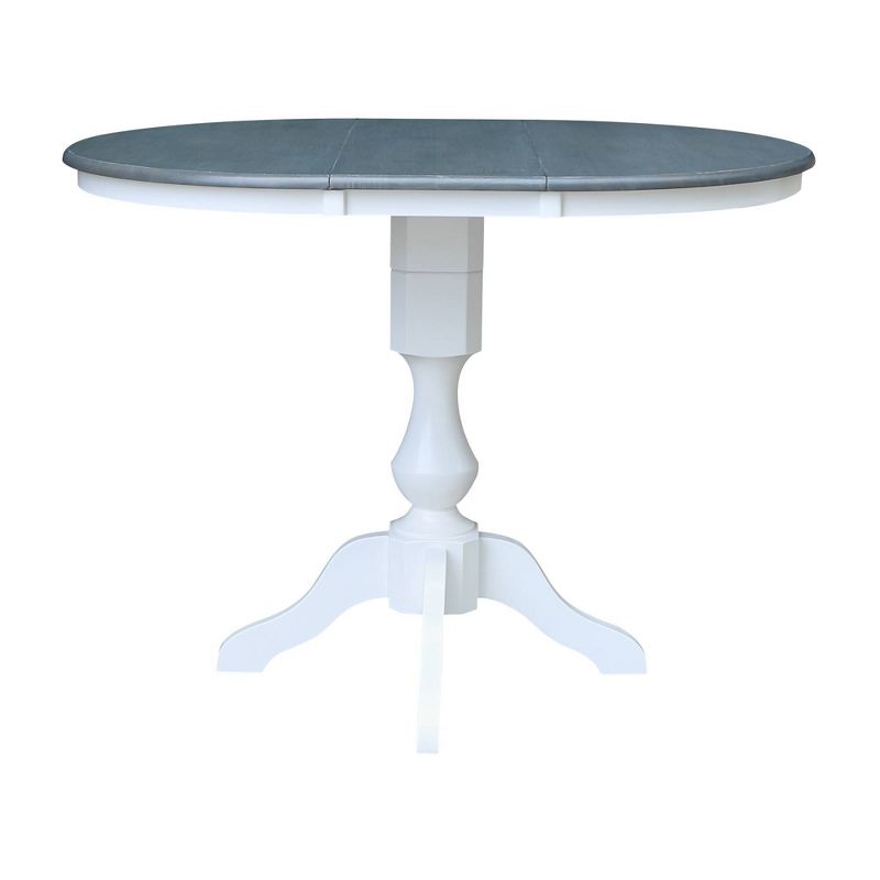 36" Kent Round Top Counter Height 12" Drop Leaf Dining Table White/Heather Gray - International Concepts