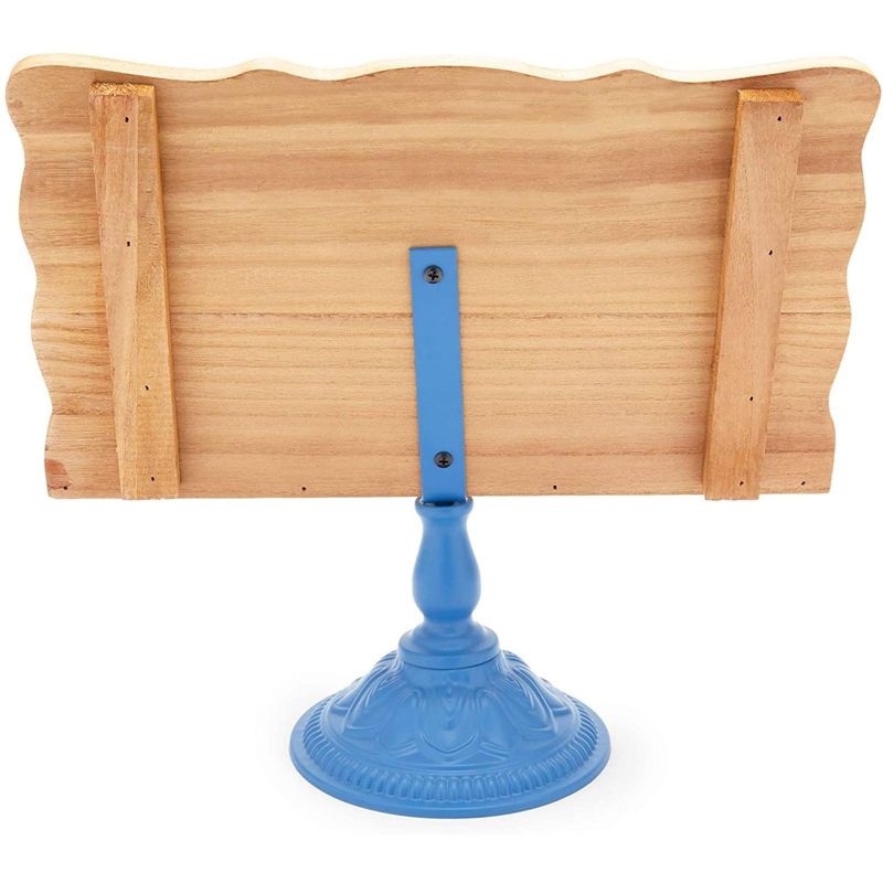 Farmlyn Creek Wood Cookbook and Tablet Holder Stand, Blue Metal Base for Kitchen (14.1 x 13 In)