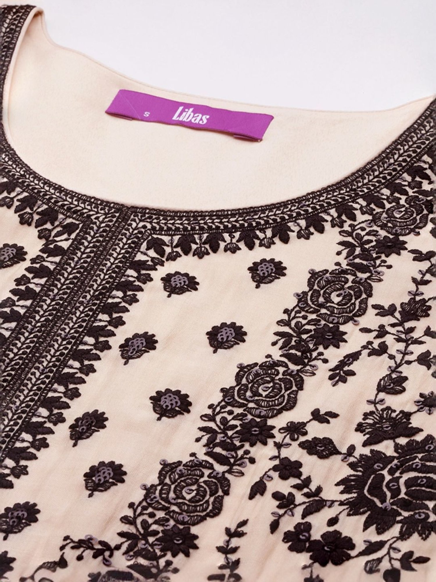 Libas Art Beige Embroidered Kurta Pant Set With Dupatta