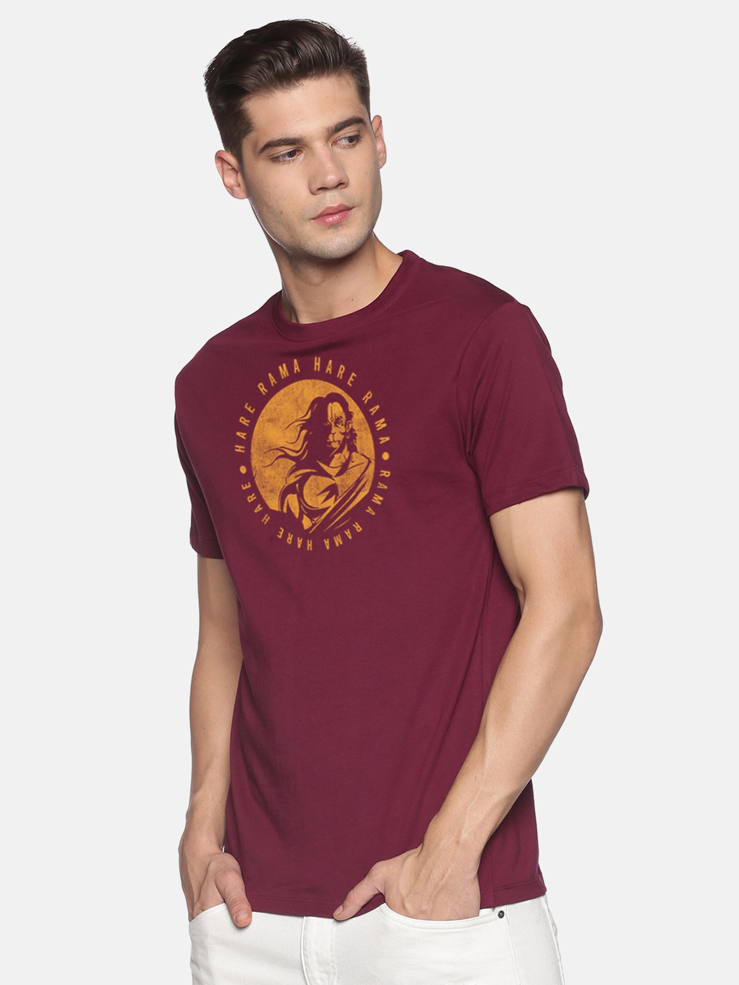 BLACK RADIO Maroon Slim Fit Printed Cotton Crew T-Shirt
