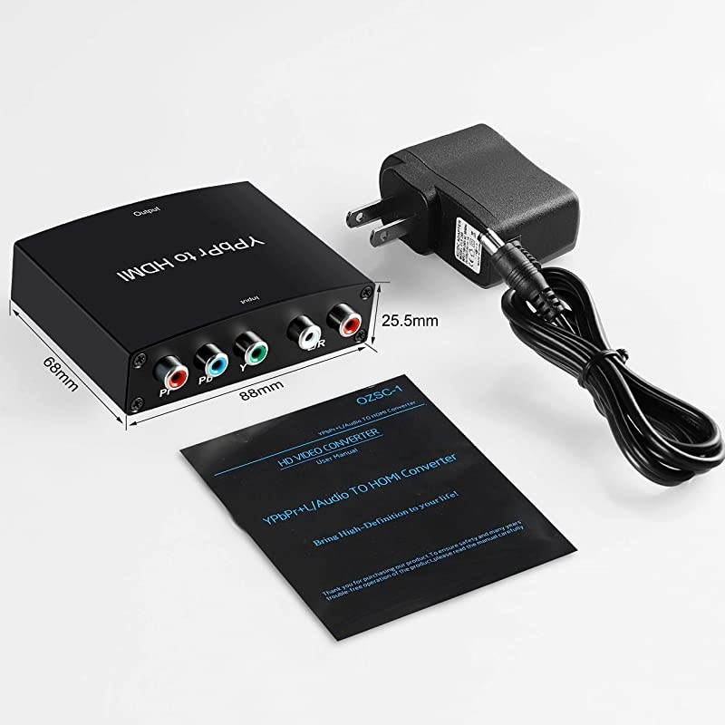 Component to HDMI Converter 5RCA Component RGB YPbPr to HDMI Converter v13 HDCP Video Audio Converter Adapter for DVD PSP Xbox 360 to New HDTV or Monitor1080P Black