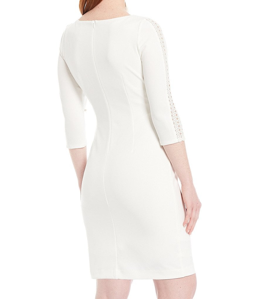 Jkara Petite Size V-Neck 3/4 Sleeve Beaded Bodice Gown