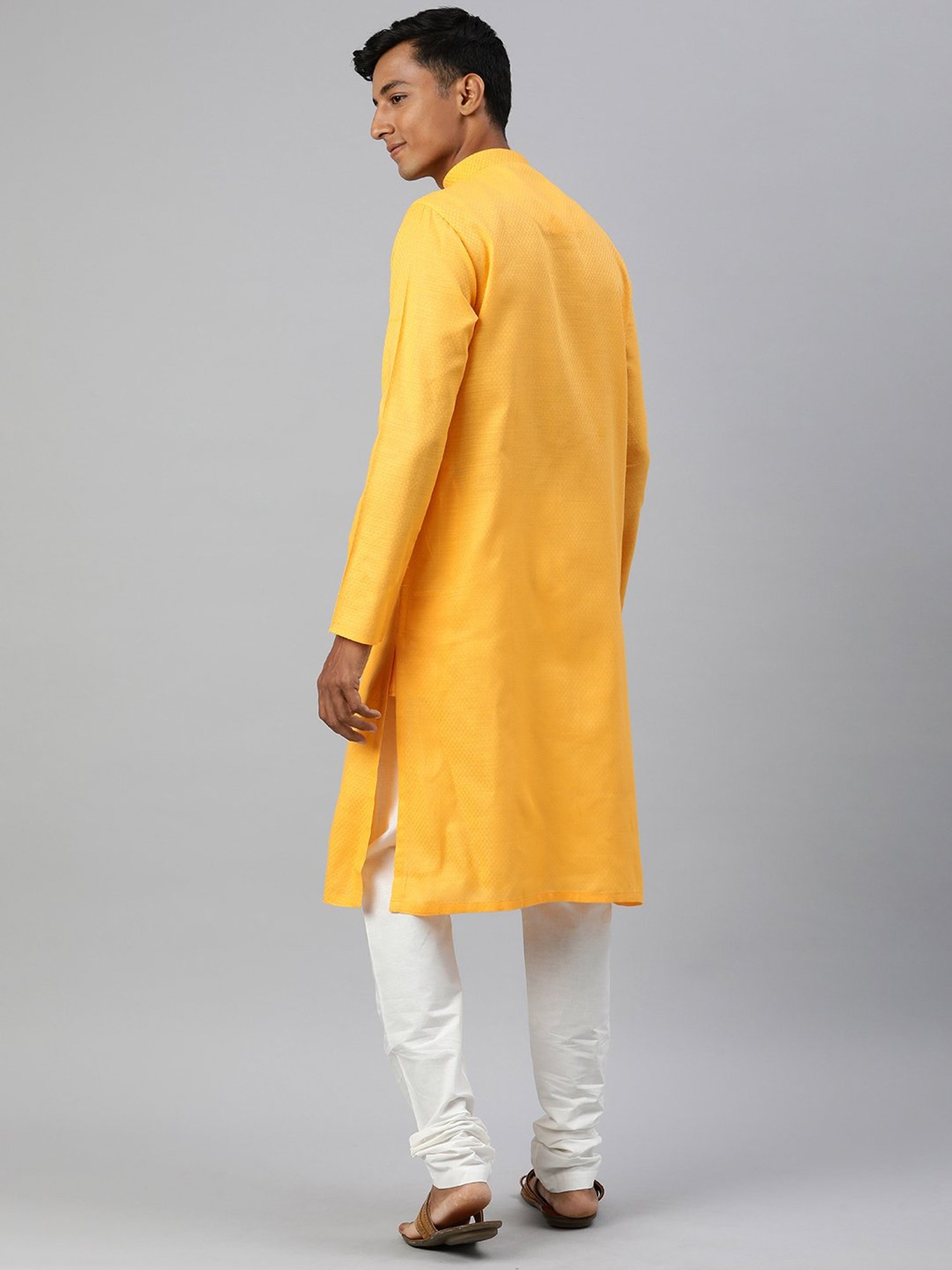 Manthan Yellow & White Regular Fit Self Design Kurta & Churidar Set