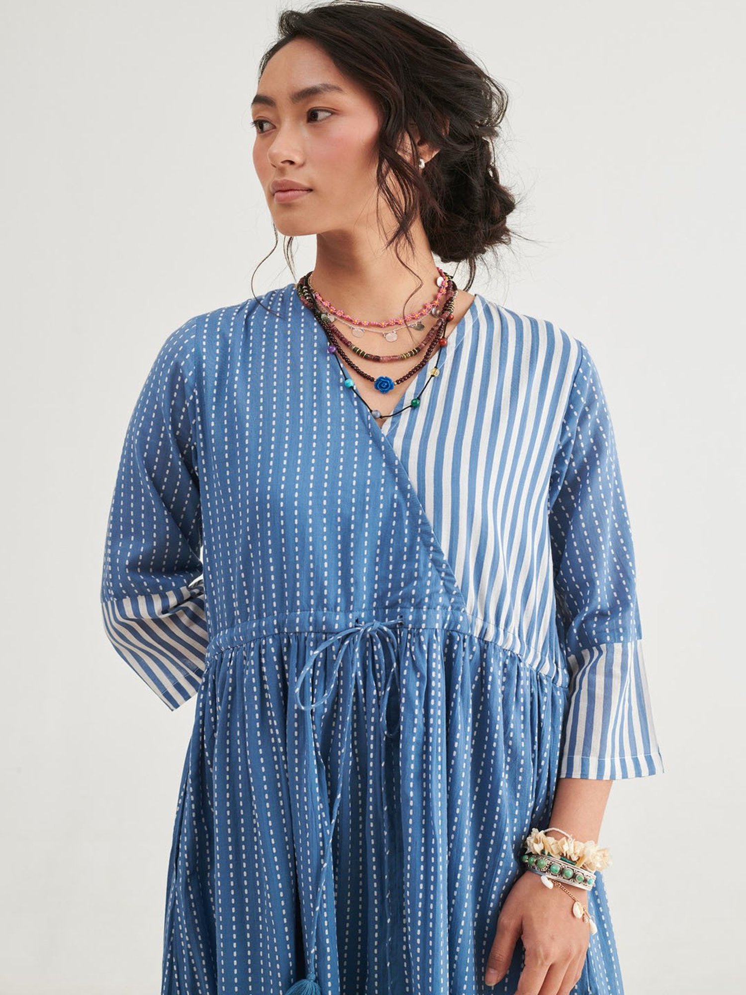 Prakriti Jaipur Indigo Stripes Tie Dress