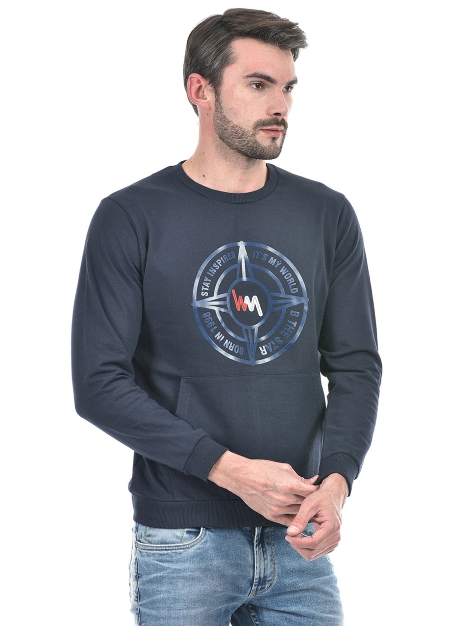 Lawman Navy Blue Cotton Regular Fit Printed Sweatshirts