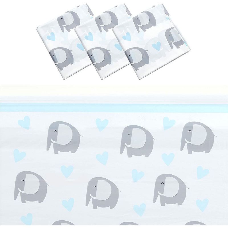 Blue Panda 3 Pack Elephant Tablecloth for Boy Baby Shower, Disposable Plastic Table Cover 54 x 108 in