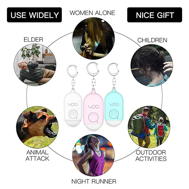 Safe Personal Alarm 130db Personal Safety Alarm Siren Song for Women Keychain with USB Rechargeable LED Flashlight Emergency Self Defense Safe Sound for Kids Elderly White