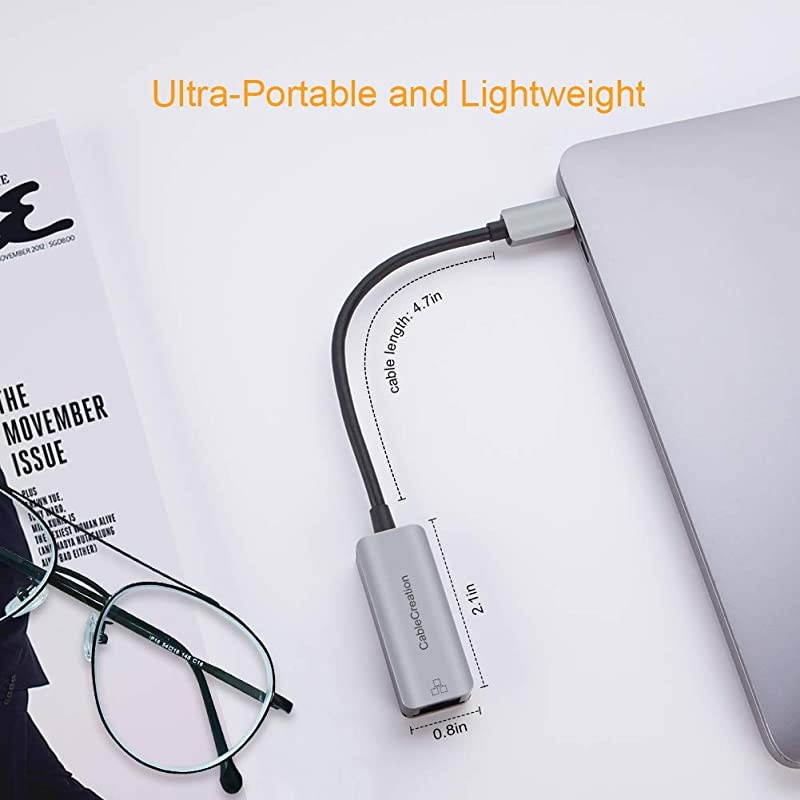 USB C to Ethernet Adapter,  Aluminum USB-C to RJ45 LAN Network Converter[Thunderbolt 3 Compatible], 10/100/1000 Mbps, for MacBook Pro 2019, iPad Pro, XPS, Chromebook, Galaxy S20/S10