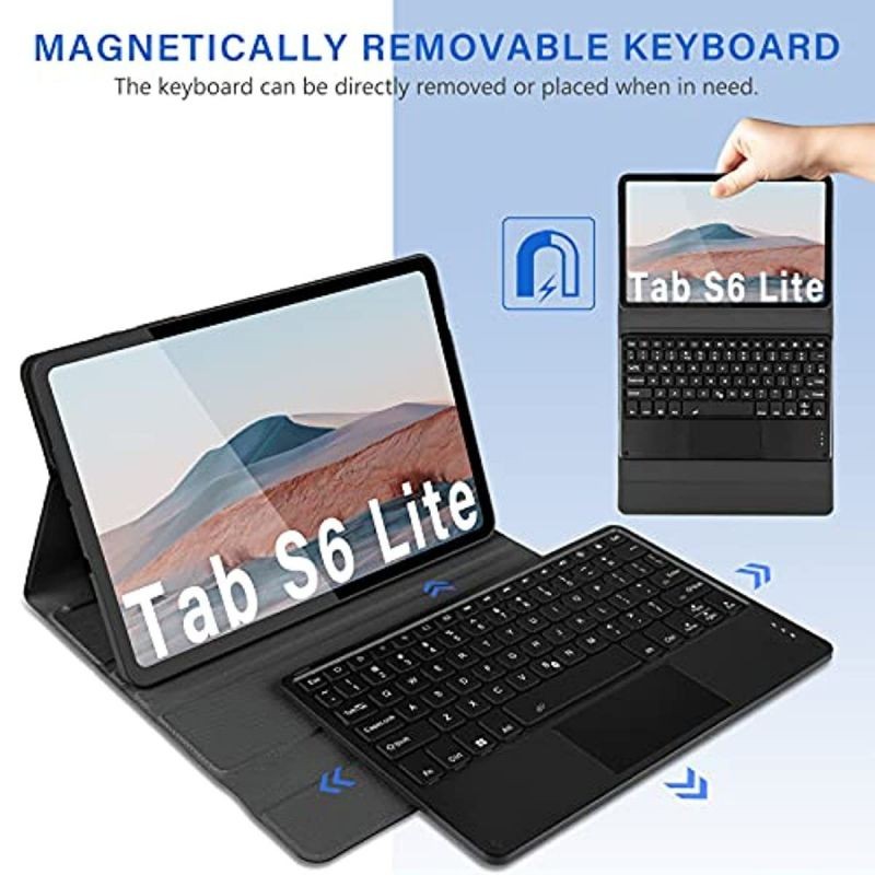 Jelly Comb Backlit Bluetooth Keyboard Case Touch for Samsung Galaxy Tab S6 Lite 10.4" 2020 (SM-P610/SM-P615), Wireless Keyboard with Trackpad & 7-Color Backlight & Protective Cover, Black