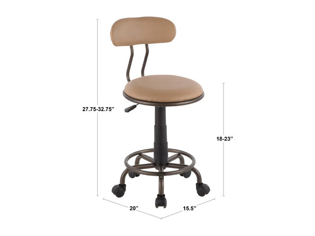 Swift Industrial Task Chair in Grey Metal and Light Grey Faux Leather by LumiSource