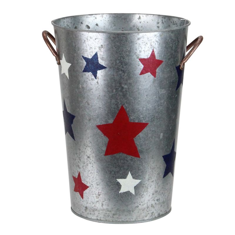 Transpac 12" Stars Patriotic Outdoor Garden Planter Bucket - Red/Blue