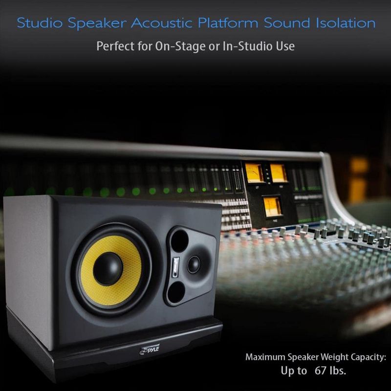 Pyle PSI08 13" x 11" Noise Dampening Speaker Riser Acoustic Studio Platform Sound Isolation with Rubber Base Pad for Loud Speakers, Gray (2 Pack)