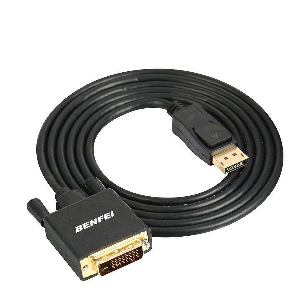 displayport to dvi adapter, dp display port to dvi converter male to male goldplated cord 6 feet black cable for lenovo, dell, hp and other brand