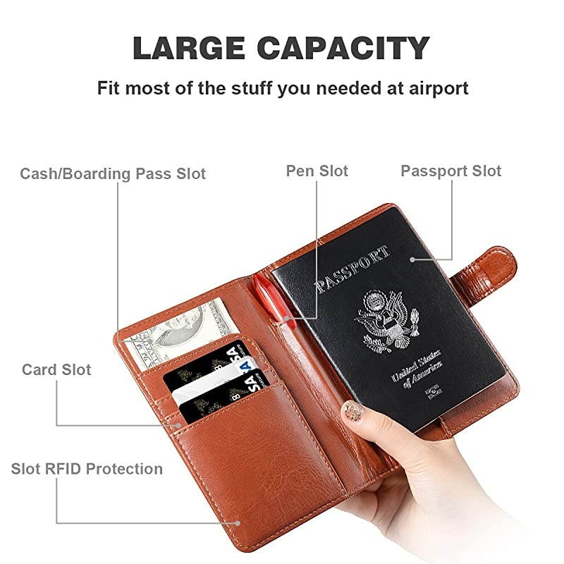 Leather Passport Holder Cover RFID Blocking Travel Passport Wallet Card Organizer passport case Brown
