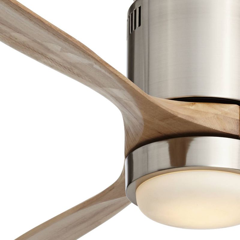 52" Casa Vieja Modern Hugger Ceiling Fan with Light LED Remote Brushed Nickel Natural Solid Wood Carved Blades for Living Room