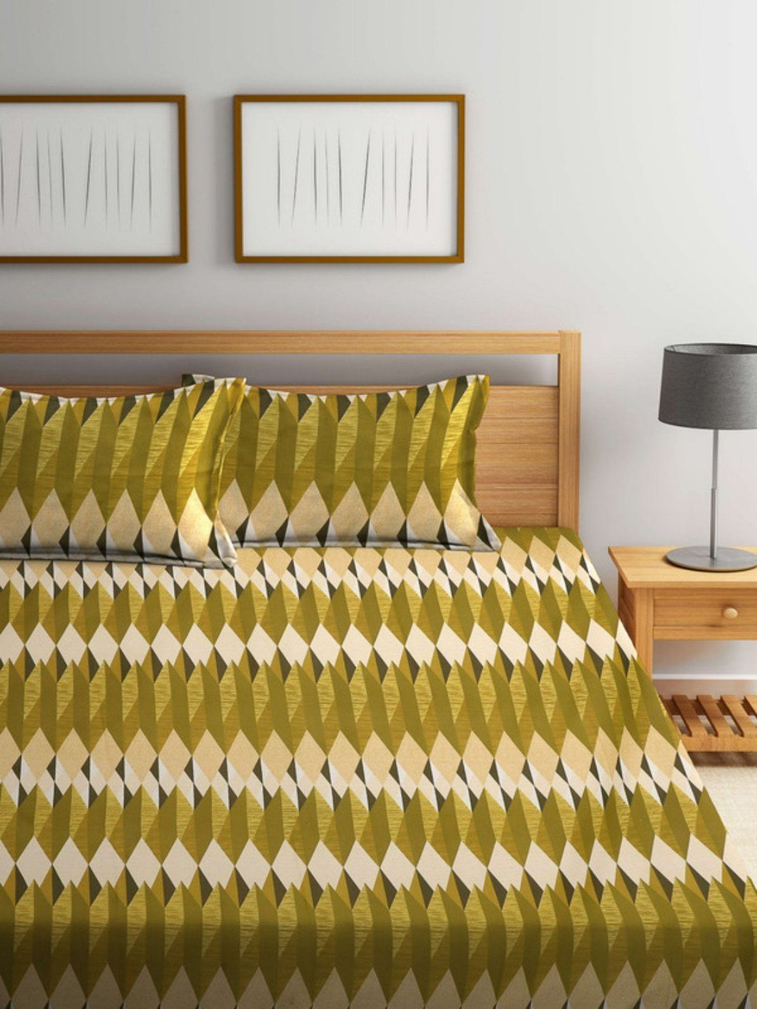 Dhrohar Printed Green Cotton 180 TC Double Bedsheet with 2 Pillow covers