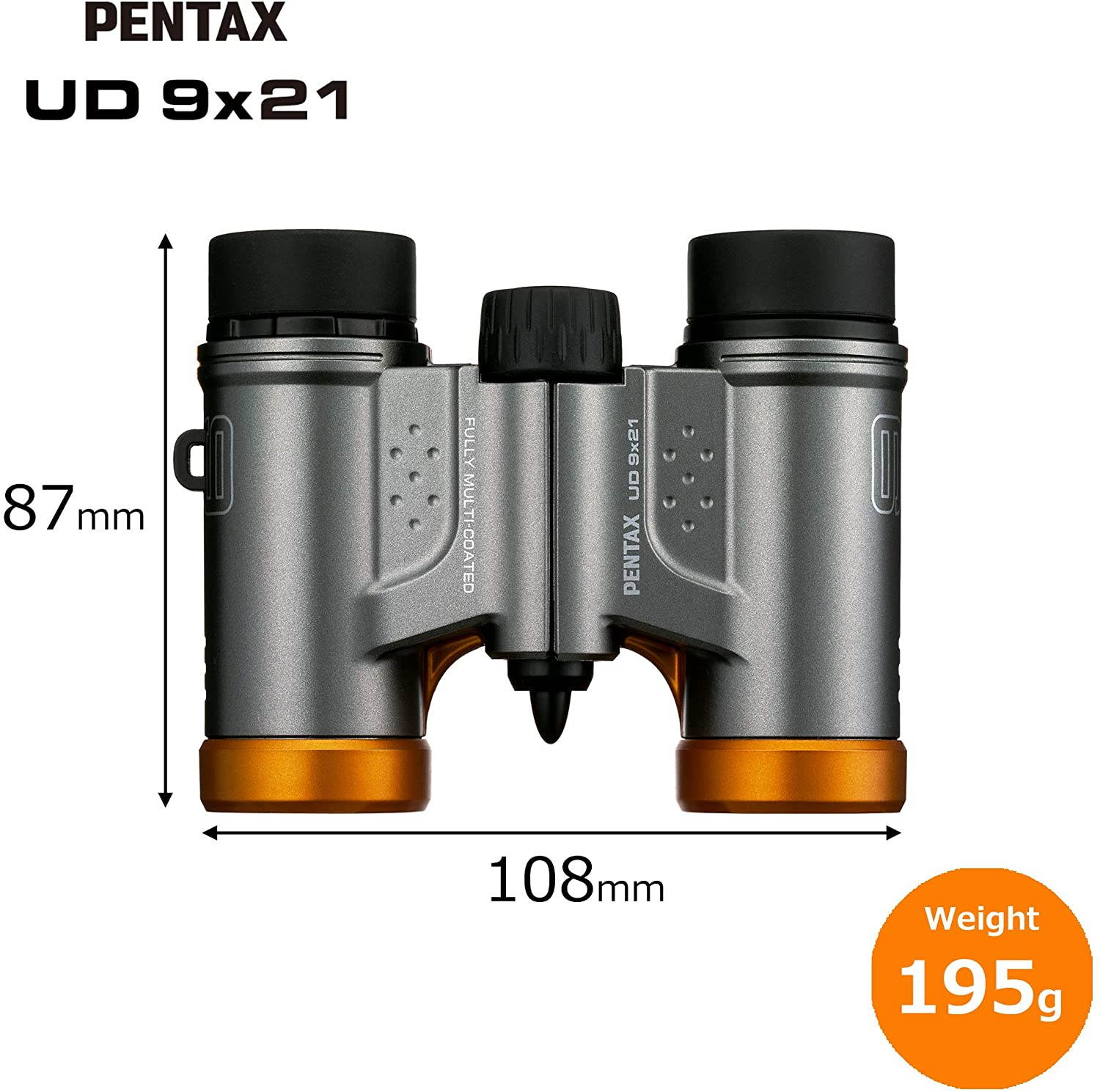 PENTAX Binoculars UD 9x21 Gray and Orange Lightweight Body