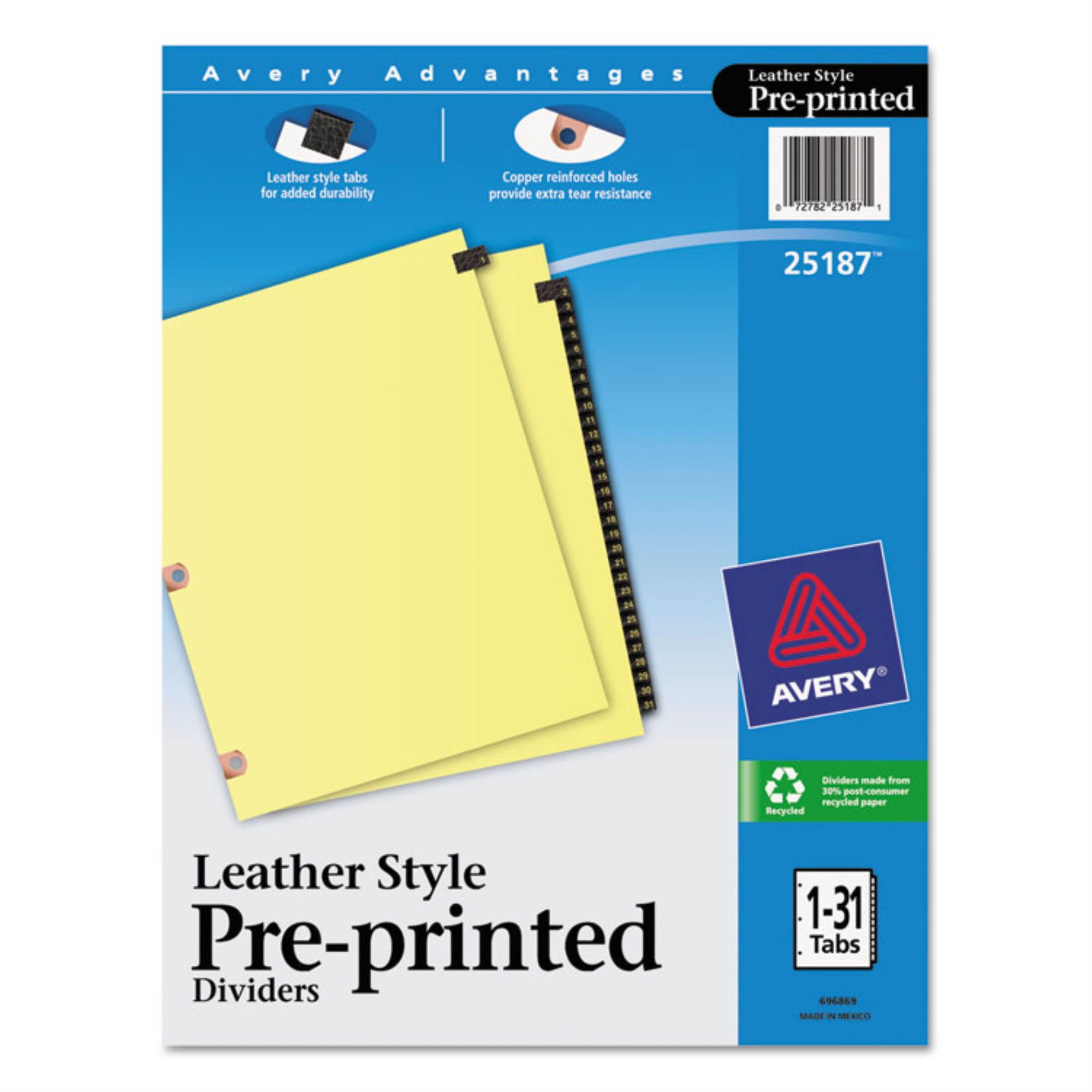 Avery Preprinted Black Leather Tab Dividers with Copper Reinforced Holes ,INDEX,BNDR,11X8.5,DAILY