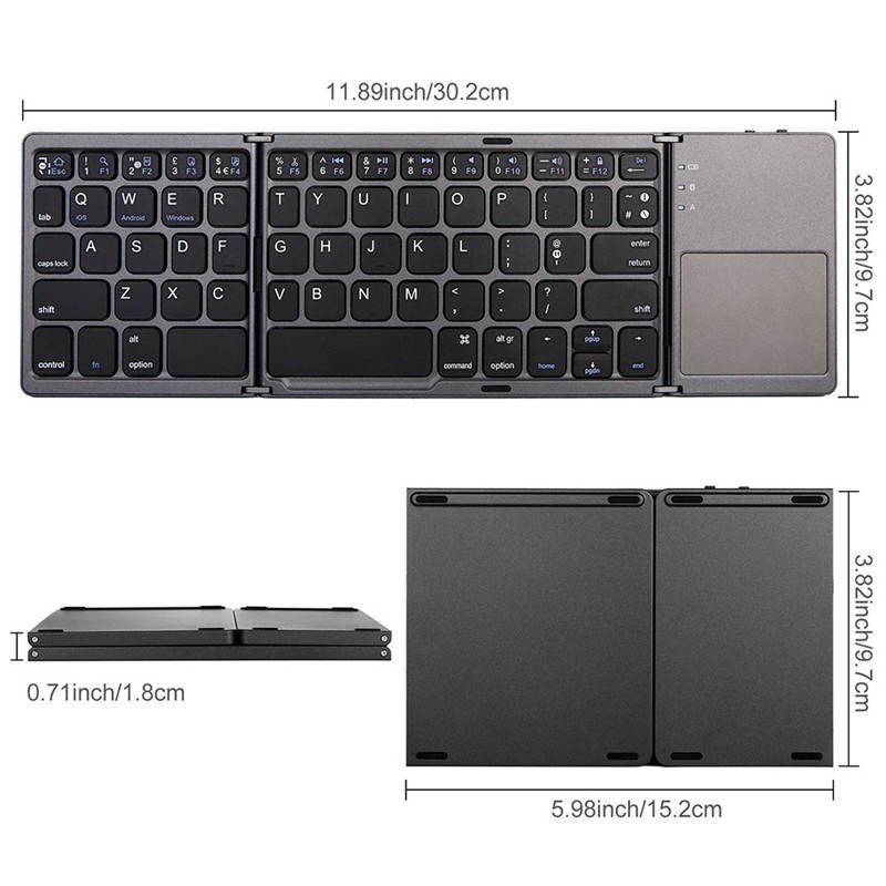 Portable Mini Ultra Slim Thin Foldable Folding BT Wireless Bluetooth Keyboard with Touchpad for IPhone IPad MacBook Phone Tablet PC