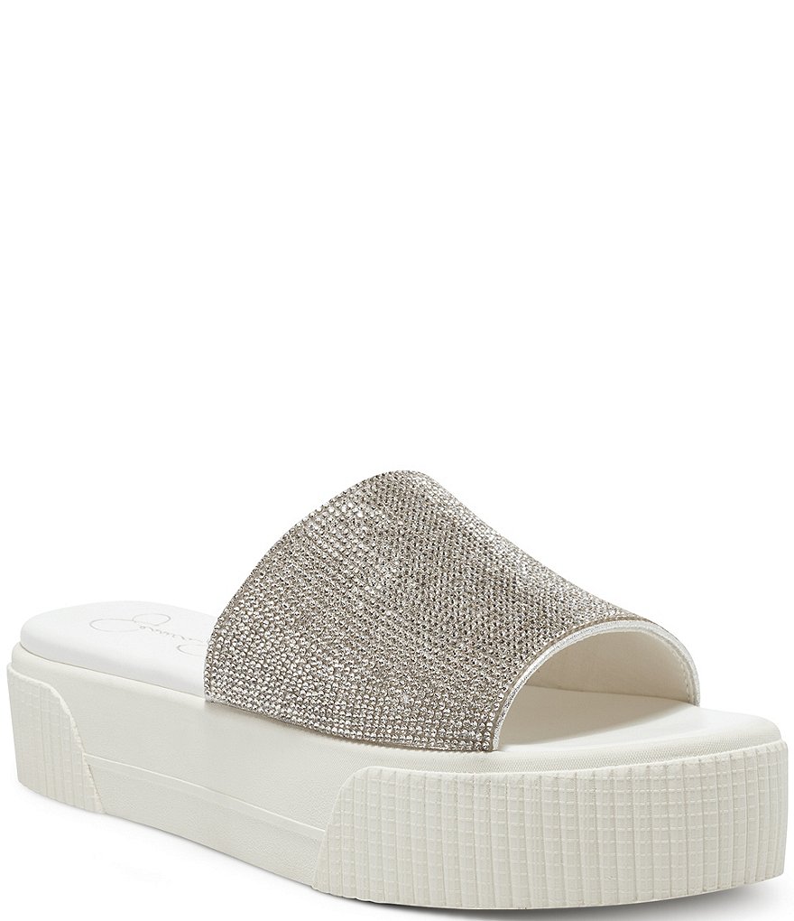 Jessica Simpson Ezira Athleisure Rhinestone Flatform Slides