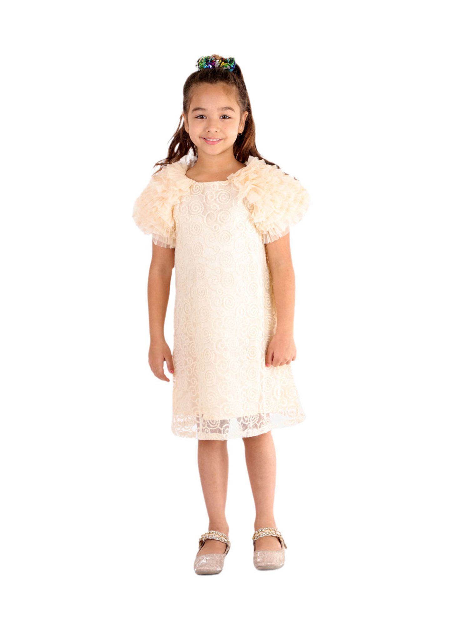 KidsDew Kids Beige Embroidered Dress