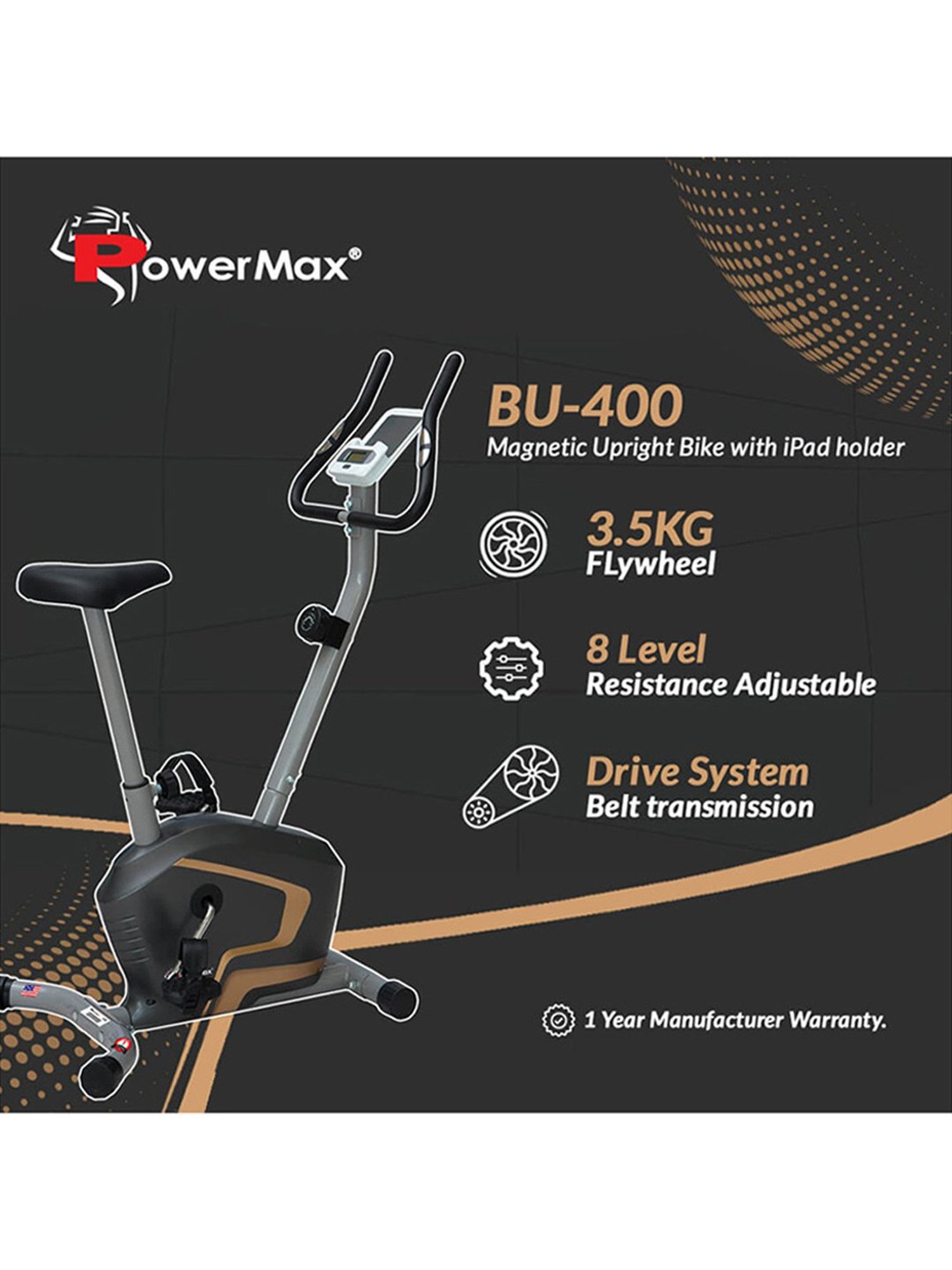 PowerMax Fitness BU-400 Upright Bike (Black)