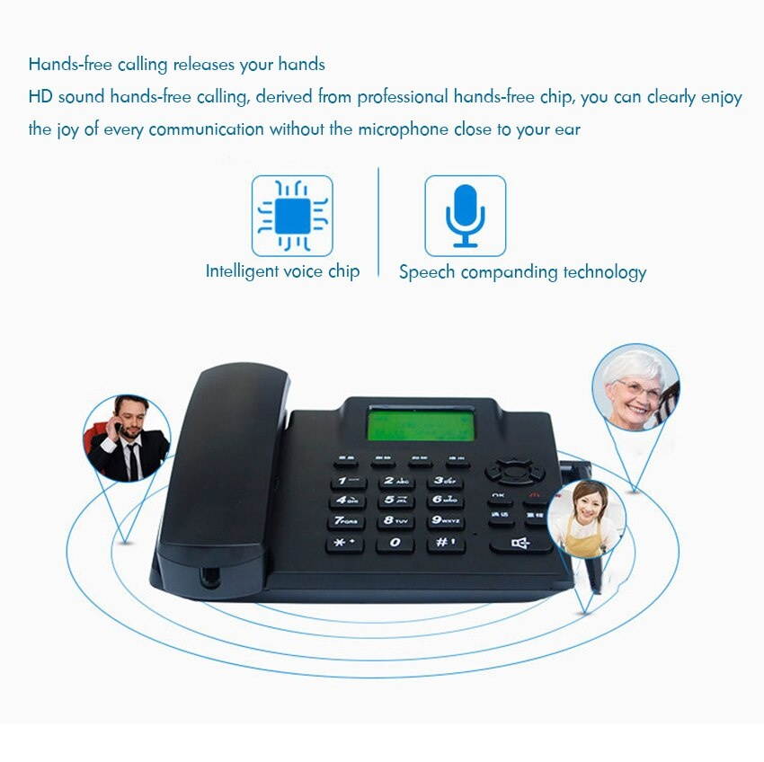 Desktop Wireless Telephone GSM Quadband Fixed Phone for Home and Office SIM Card Desk Phone SMS Support, Handsfree, Alarm