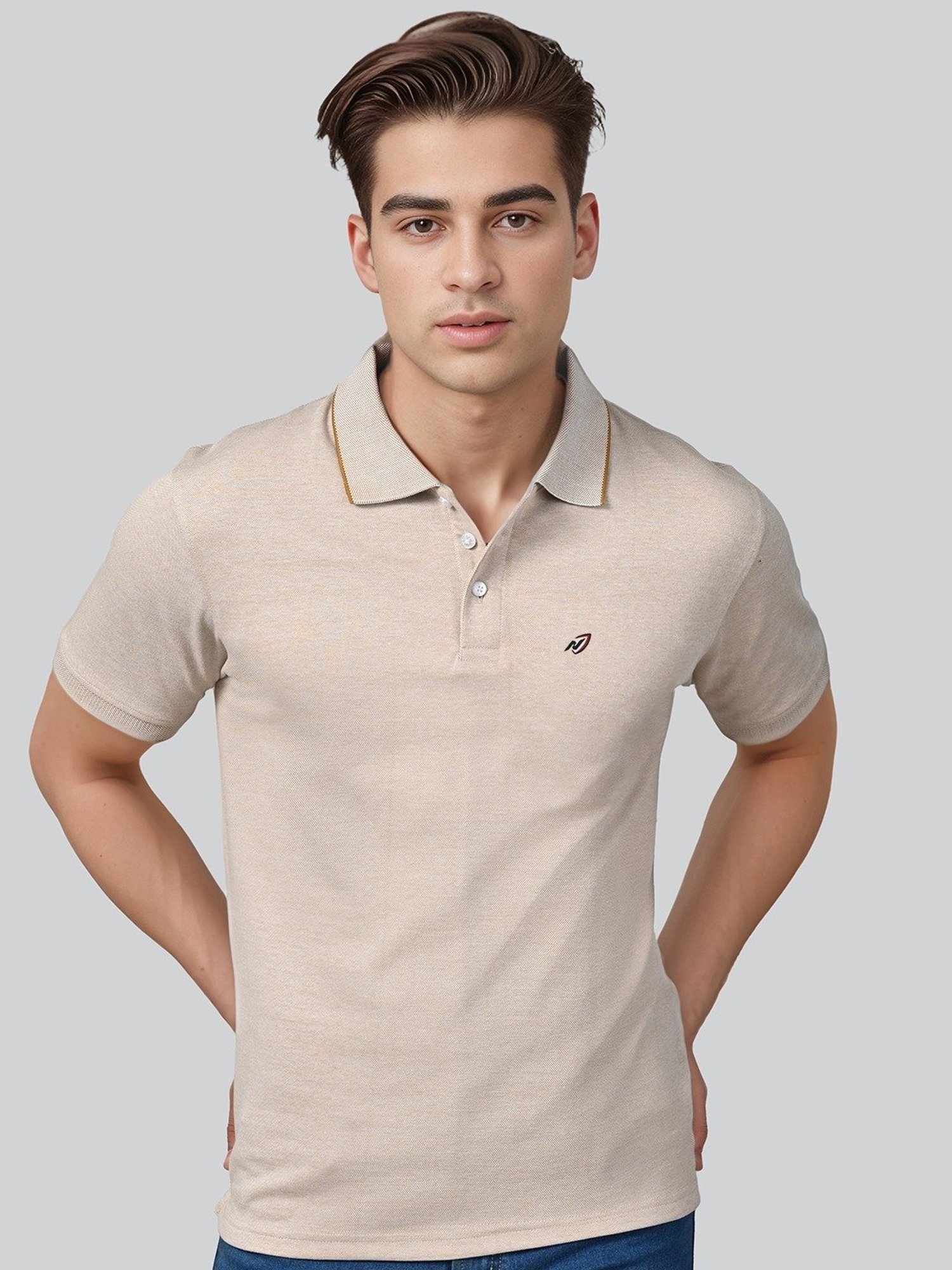 Lux Nitro Beige Cotton Regular Fit Texture Polo T-Shirt