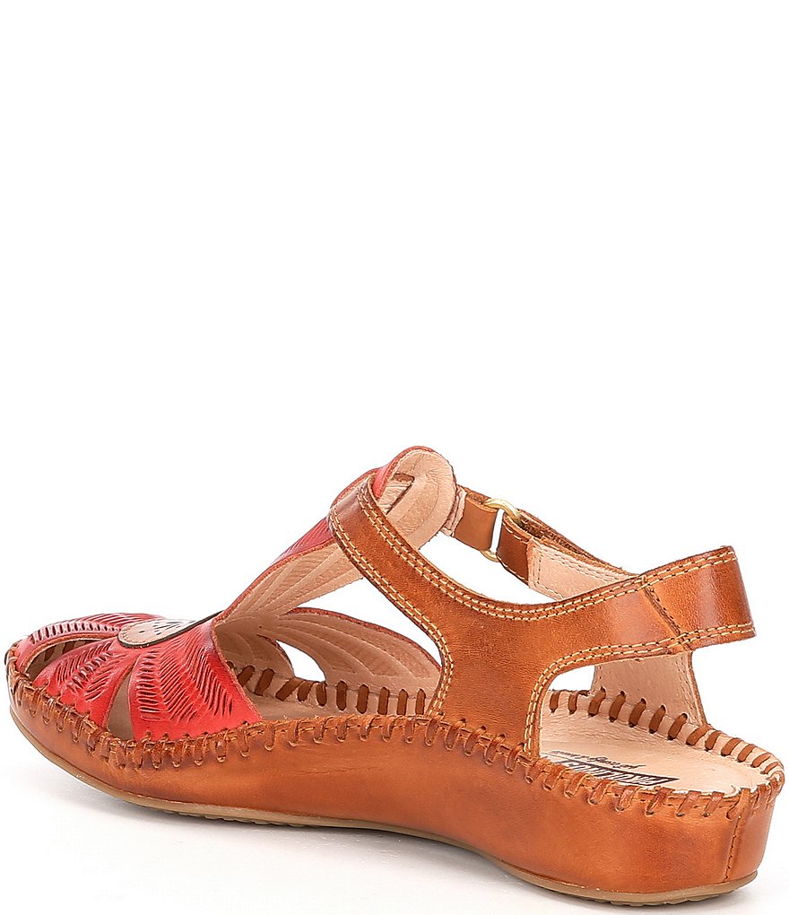 Pikolinos Puerto Vallarta 655 Leather Cut-Out Detail T-Strap Wedge Sandals