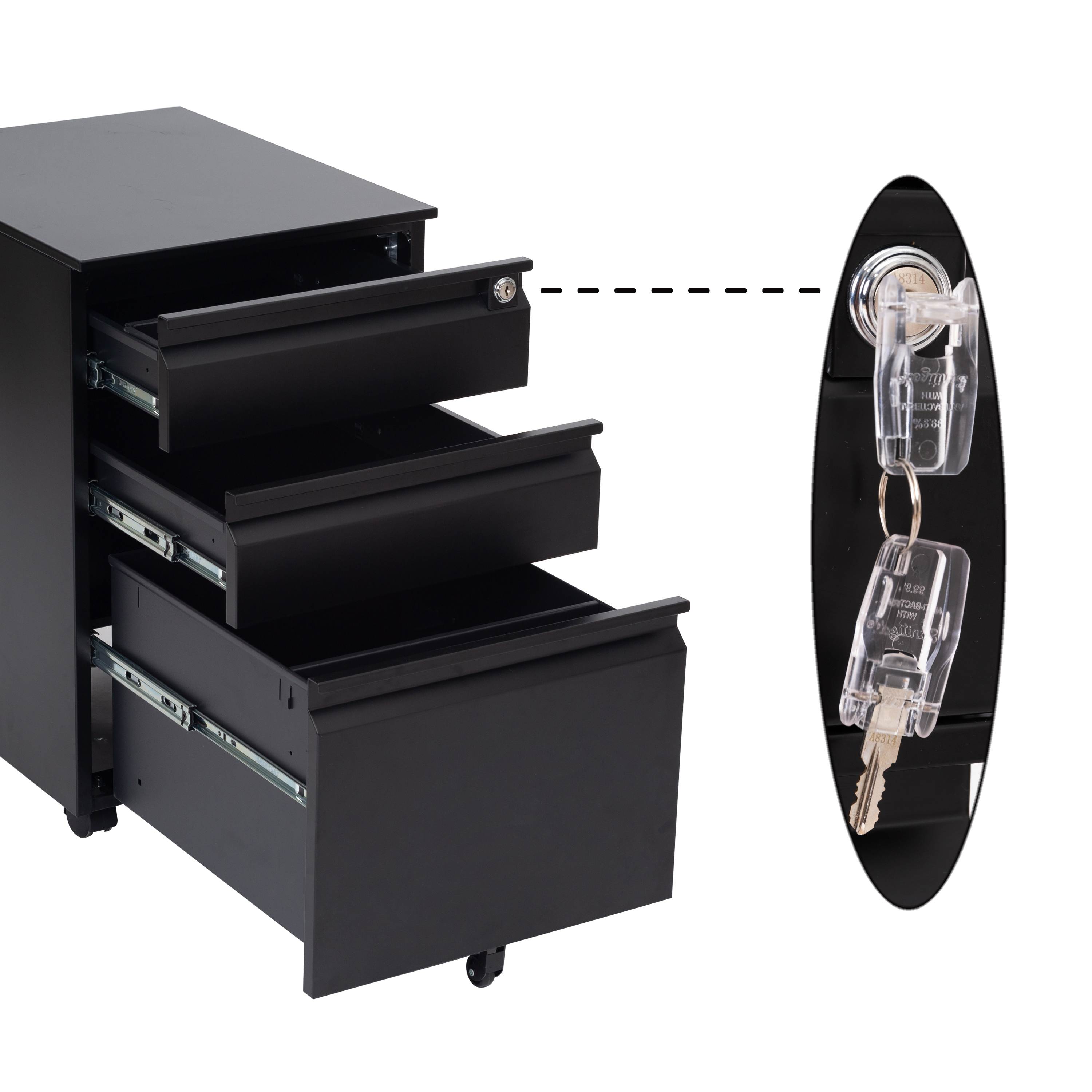 3 Drawer Mobile File Cabinet with Lock, Metal Filing Cabinet Legal/Letter Size, Fully Assembled Except Wheels