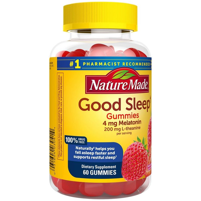 Nature Made Good Sleep Gummies - Melatonin 4mg + L - Theanine 200mg - Dreamy Strawberry - 60ct