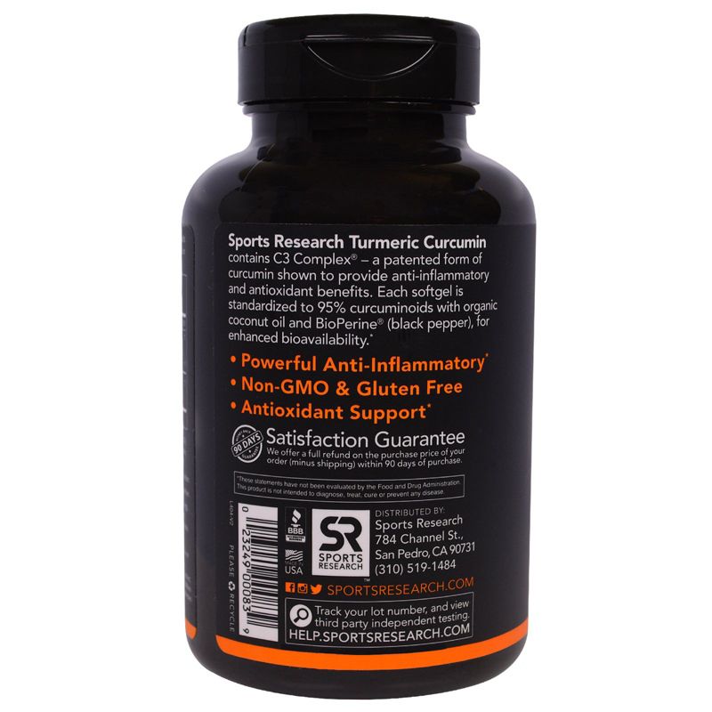 Sports Research Turmeric Curcumin, C3 Complex, 500 mg, 120 Softgels, Greens and Superfood Supplements
