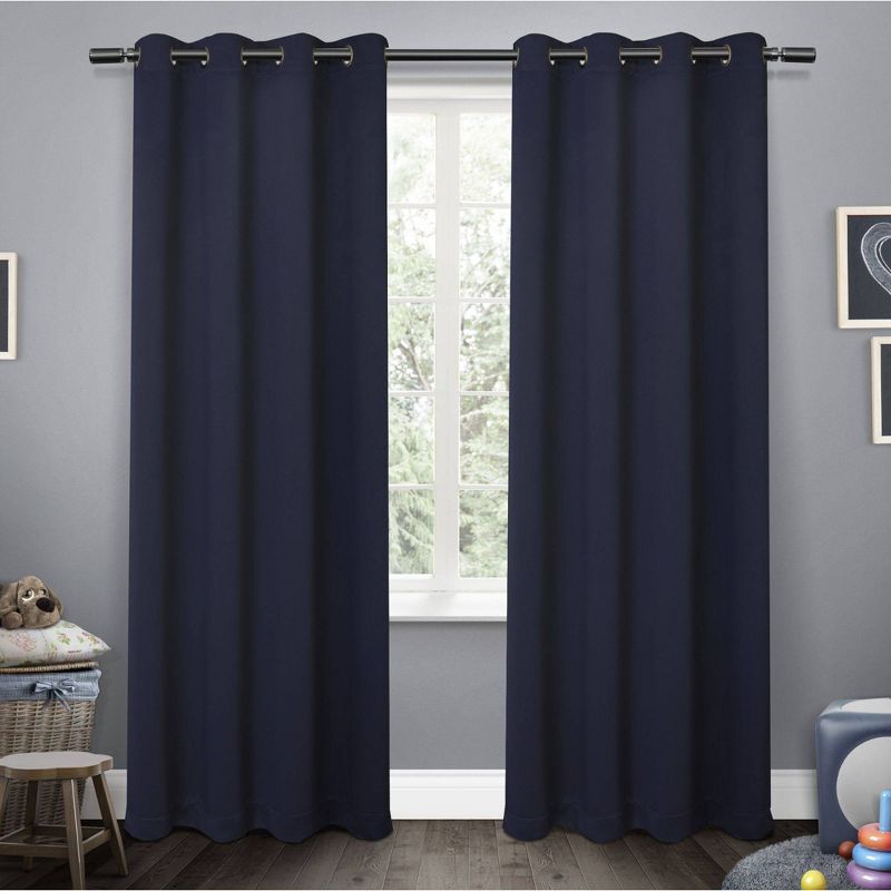96"x52" Sateen Room Darkening Curtain Panel Navy - Exclusive Home