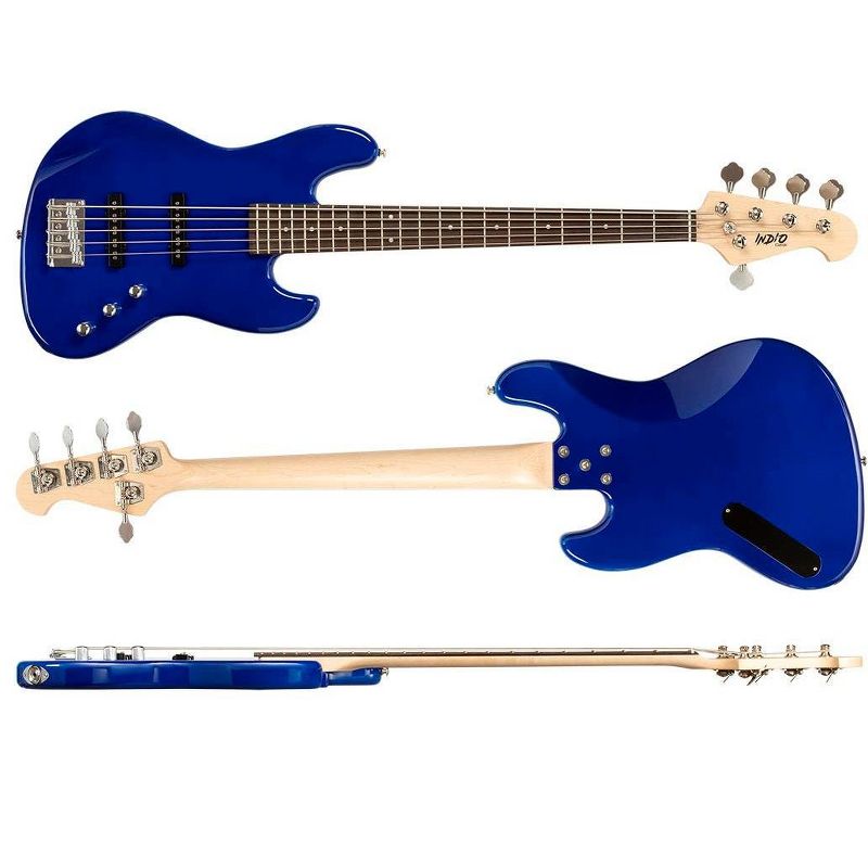 Monoprice Indio Jamm 5-String Electric Bass - Blue, With Gig Bag