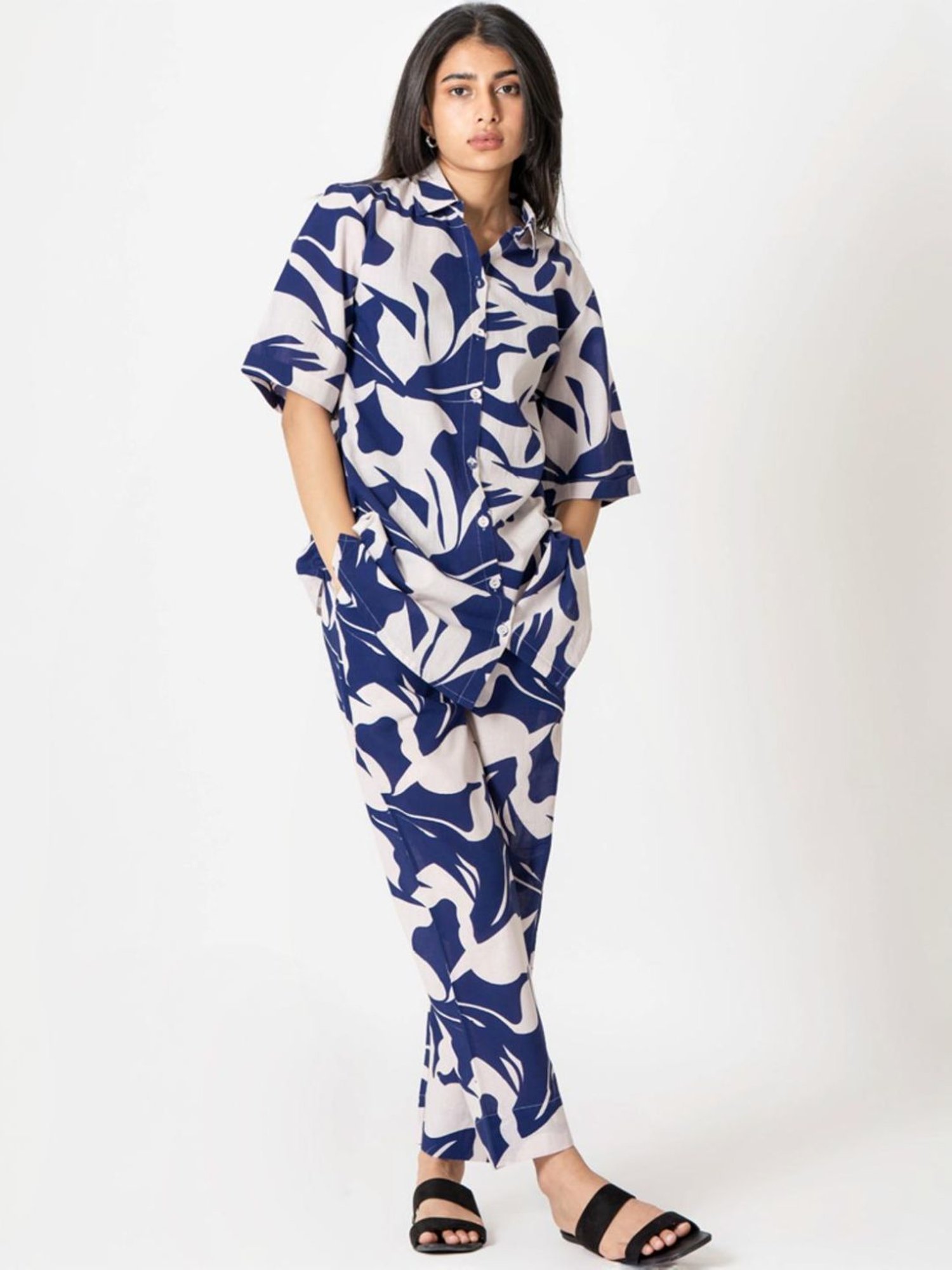 Kameez by Pooja White & Purple Capsule 24 Digital Print Cotton Shirt and Pant Co-ord Set